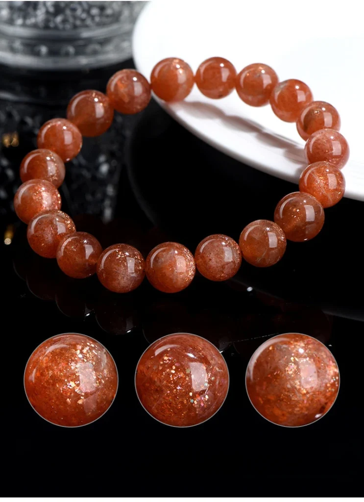 Auracharming Sunstone Bead Hematite Inclusions Detail