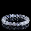 Auracharming Natural White Azeztulite Beaded Bracelet Flat Lay, Clear Crystal with Rainbow Flashes