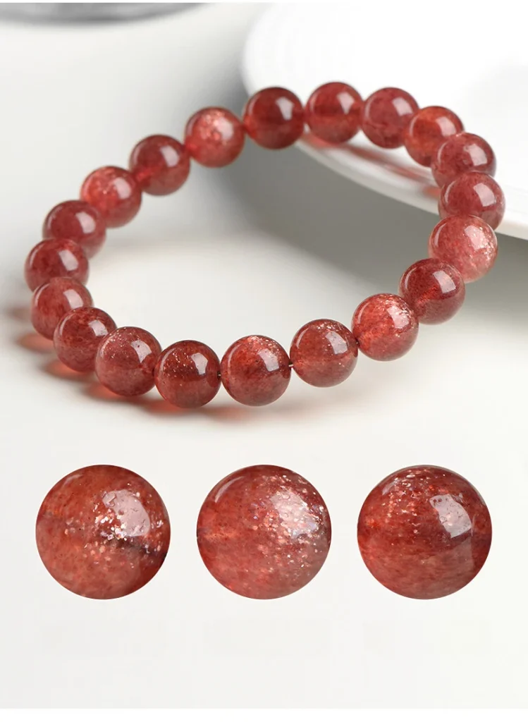 Auracharming Strawberry Quartz Bracelet Macro Shot
