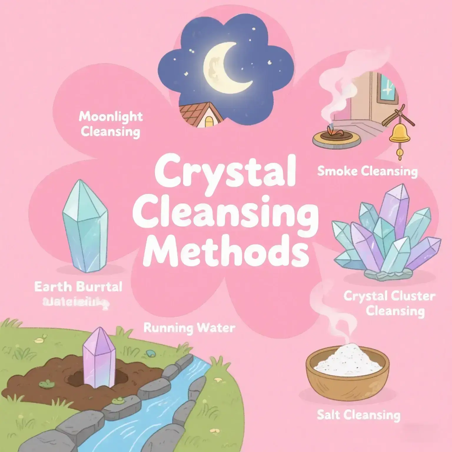 Auracharming Collage of seven crystal cleansing methods