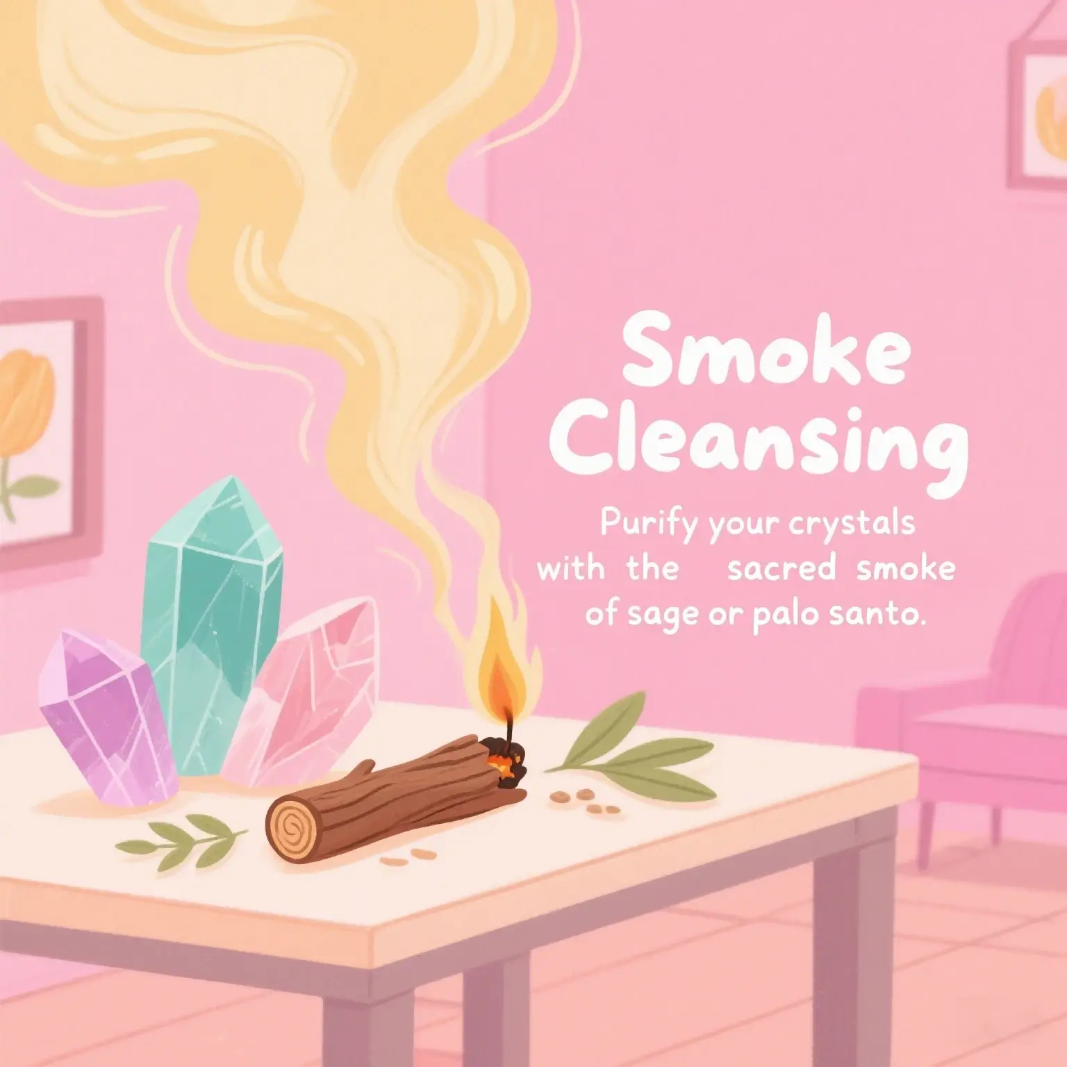 Auracharming Sage smoke cleansing crystals on a ritual tray