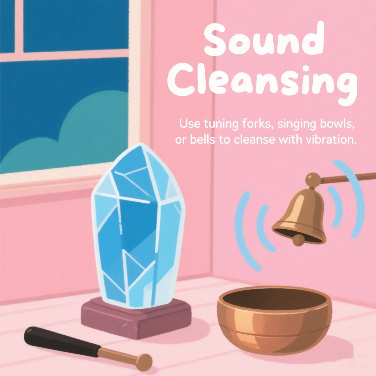 Auracharming Singing bowl resonating near crystals for sound cleansing