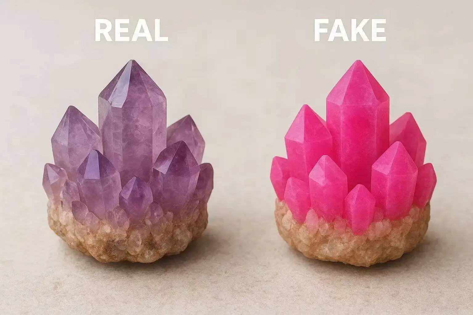 Auracharming natural quartz vs dyed crystal color authenticity comparison