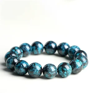 Auracharming Natural Chrysocolla Malachite stones in a flat lay arrangement, showing blue-green metallic patterns.