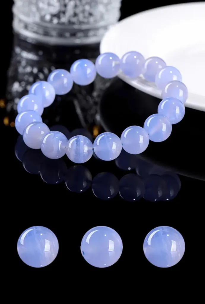 Auracharming blue and white striped agate bead macro view