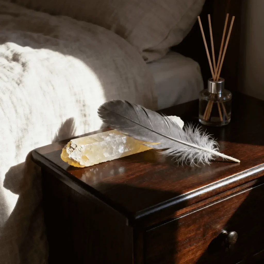 Selenite crystal for sleep cleansing and energy purification.