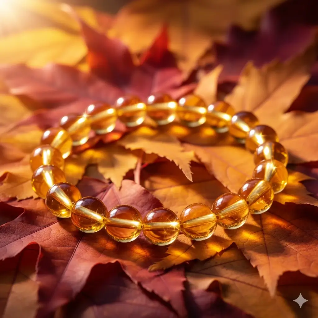Close-up of Citrine bracelet for attracting wealth and success